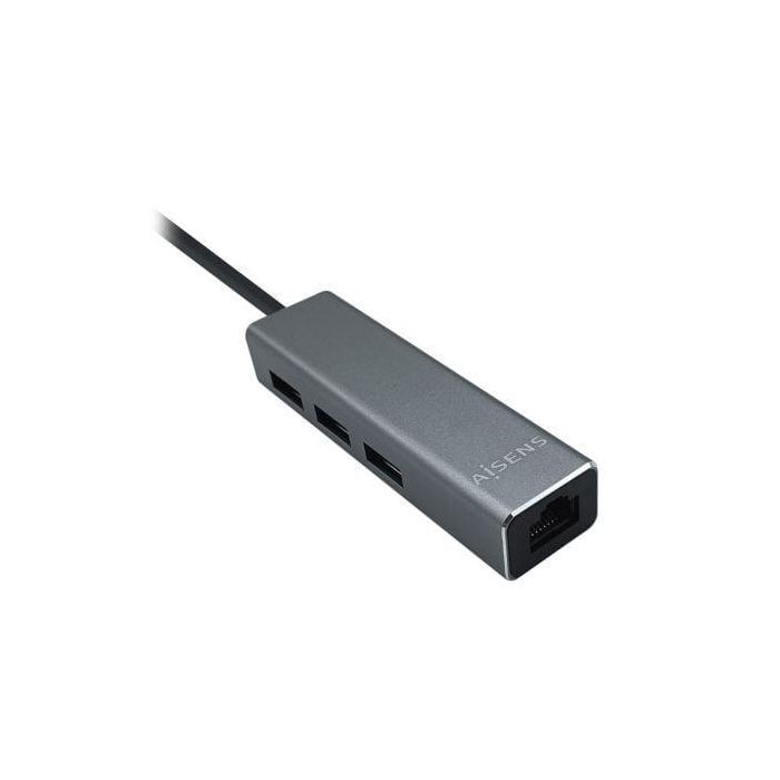 Aisens Conversor USB 3.0 a Ethernet Gigabit 10/100/1000 Mbps + Hub 3x USB 3.0 Gris 15 cm