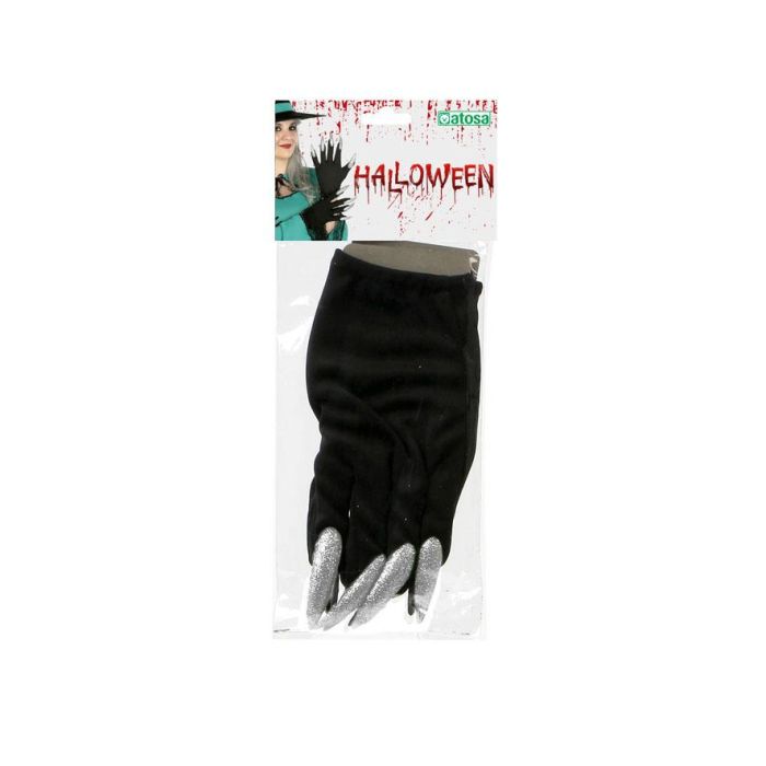 Guantes Negro Garras Plateadas Halloween 1