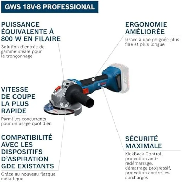 Bosch GWS 18V-8 solo Amoladora Angular a Batería 18V 12,5 cm 11000 RPM sin Batería ni Cargador 1