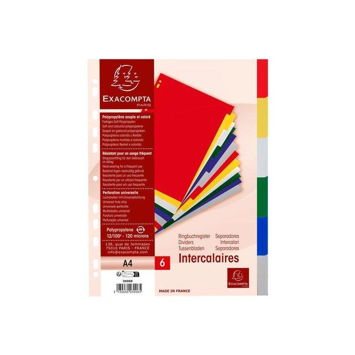 Separadores Exacompta Pp Flexible Opaco A4 6 Pestañas 11 Taladros