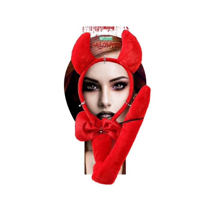 Set de Demonio con Diadema, Corbata y Cola Roja para Halloween, Carnaval y Fiestas Temáticas 1 Set de Demonio con Diadema, Corbata y Cola Roja para Halloween, Carnaval y Fiestas Temáticas 1