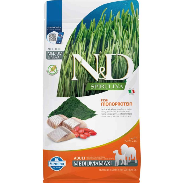 Farmina N&D Dog Spirulina Medium Maxi - Pienso para Perros con Arenque, 2 kg