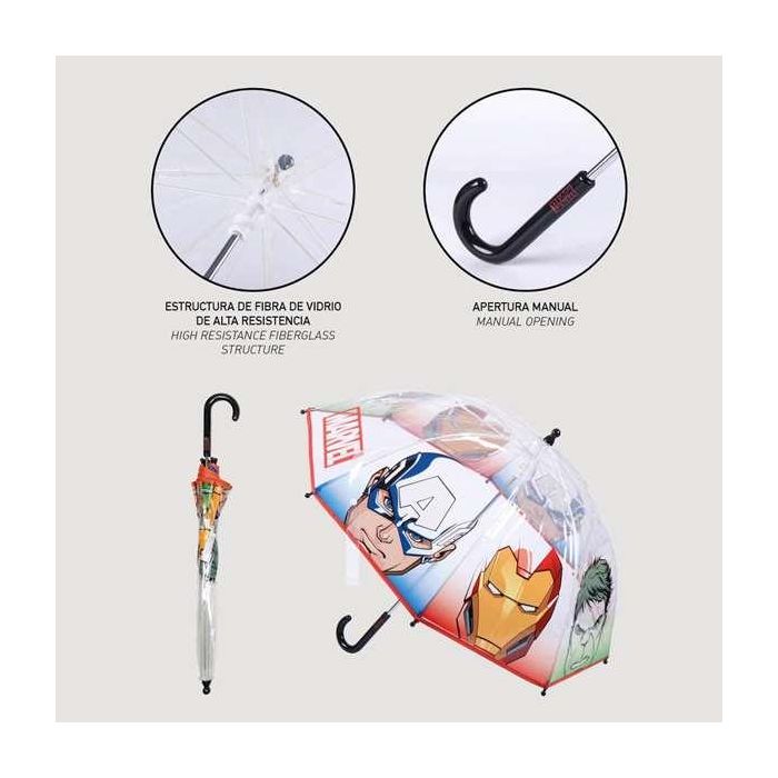 Cerdá Paraguas Manual Burbuja Transparente de Avengers 100% POE Rojo para Niños de 3 a 12 Años 5 Cerdá Paraguas Manual Burbuja Transparente de Avengers 100% POE Rojo para Niños de 3 a 12 Años 5