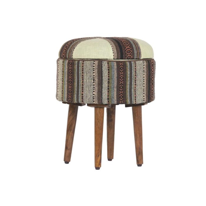 DKD Home Decor Reposapiés Alpino de Algodón y Mango Multicolor 40x56x40 cm con Tapa - Colección Afrkn