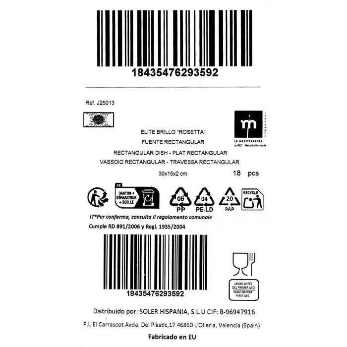 La Mediterranea Fuente Rectangular Rosetta 30 x 15 cm (18 Unidades) 2