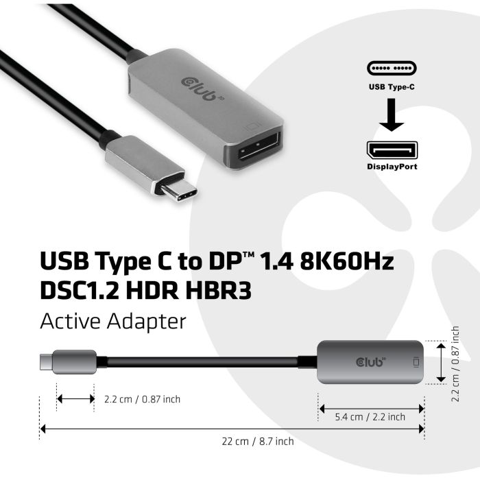 Club3D CAC-1588 Adaptador USB 3.2 Tipo C a DisplayPort 1.4 8K60Hz HDR Activo St/Bu 2 Club3D CAC-1588 Adaptador USB 3.2 Tipo C a DisplayPort 1.4 8K60Hz HDR Activo St/Bu 2