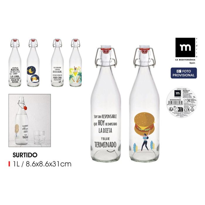 Botella de Cristal La Mediterránea Vidrio 1 L (12 Unidades) 14 Botella de Cristal La Mediterránea Vidrio 1 L (12 Unidades) 14