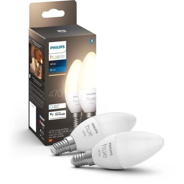 PHILIPS Hue White - Bombillas LED inteligentes E14 - Compatible con Bluetooth - Paquete de 2 1