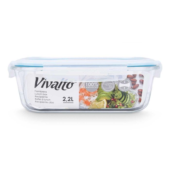 Fiambrera de Vidrio Borosilicato Hermética 2260 ml Vivalto - 25.5x20.5x8.7 cm (6 Unidades) 2 Fiambrera de Vidrio Borosilicato Hermética 2260 ml Vivalto - 25.5x20.5x8.7 cm (6 Unidades) 2