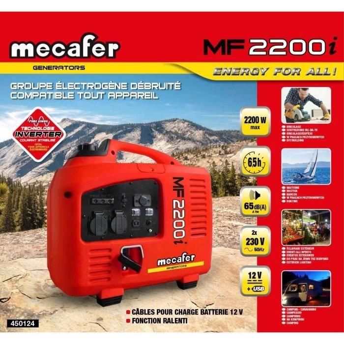 MECAFER Inversor generador 4 tiempos motor de gasolina 2200 W máx. 1