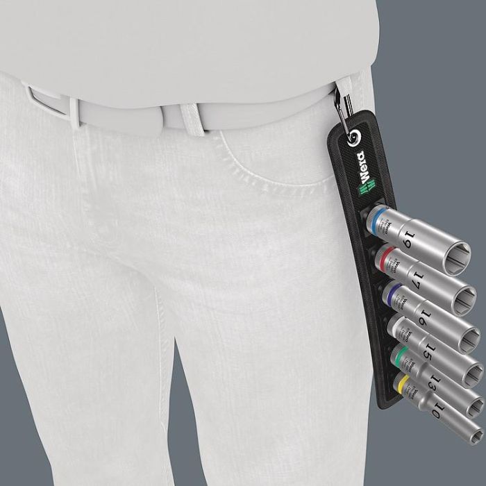 Wera 05004565001 Juego de Enchufes Belt C Deep 1, 1/2", Métrico 10, 13, 15, 16, 17, 19 mm, 6 Piezas con Estuche 4