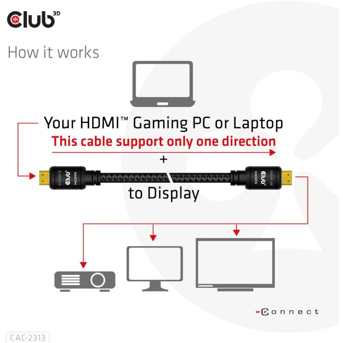 Club3D Cable HDMI 2.0 RedMere 4K60Hz UHD 10m Macho/Macho, 3D 18 Gbit/s para Vídeo y Sonido 3 Club3D Cable HDMI 2.0 RedMere 4K60Hz UHD 10m Macho/Macho, 3D 18 Gbit/s para Vídeo y Sonido 3