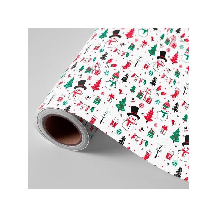 Wonder Wrapper Papel de Regalo Bobina Navidad Muñeco de Nieve Rojo Verde 62 cm 4 kg