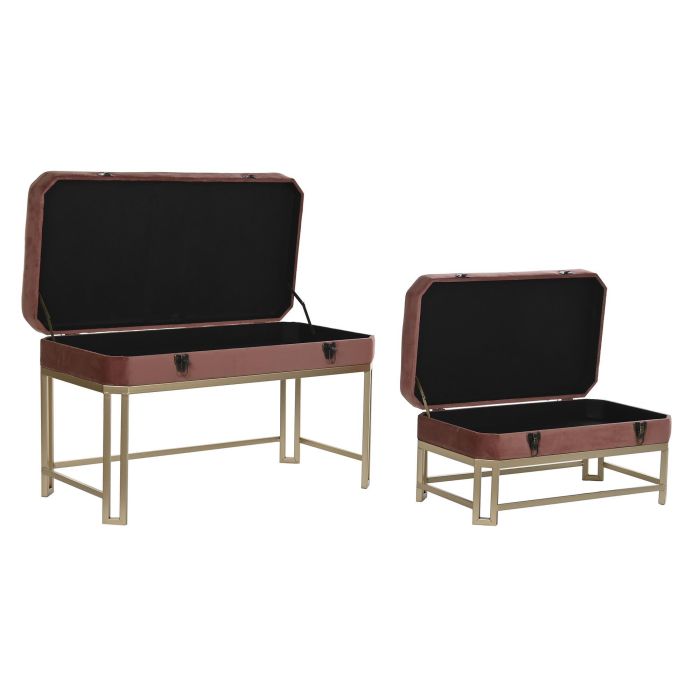 DKD Home Decor Descalzadora Rosa Dorado Metal Velvet 80 x 40 x 47 cm Set de 2 3