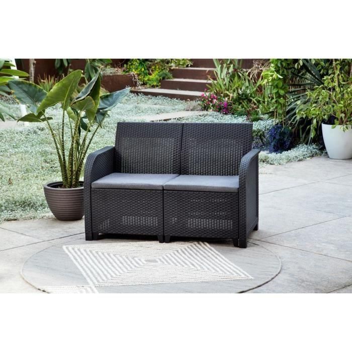 Allibert by KETER Sofá Jardín Sanremo 2 Plazas de Resina Trenzada Aspecto Ratán Gris Grafito Cojines 113x63x74cm 1 Allibert by KETER Sofá Jardín Sanremo 2 Plazas de Resina Trenzada Aspecto Ratán Gris Grafito Cojines 113x63x74cm 1