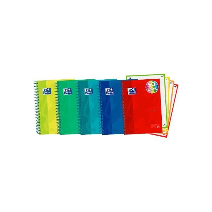 Oxford Cuaderno Touch Europeanbook 4 Multiasignatura A5+ 120H Microperforado 5x5 Tapas Extraduras Colores Surtidos Pack 5 Unidades (5 Unidades)