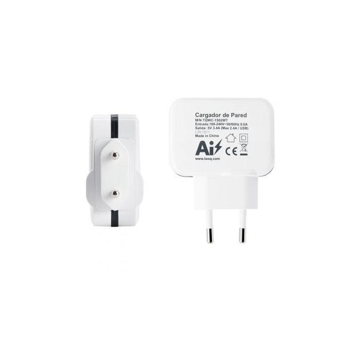 TooQ TQWC-1S02WT Cargador de Pared USB con 2 Puertos, 17W, 3.4A, Blanco 2 TooQ TQWC-1S02WT Cargador de Pared USB con 2 Puertos, 17W, 3.4A, Blanco 2