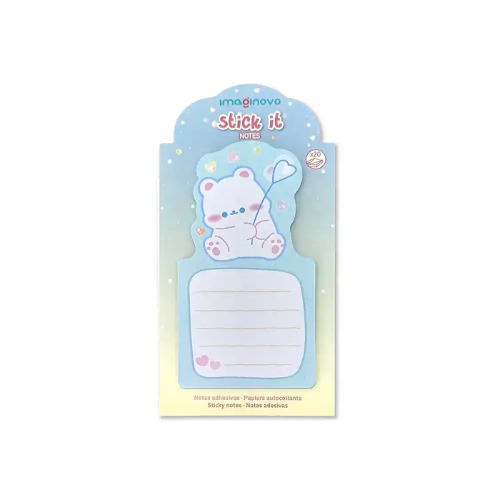 Imaginovo Bloc notas adhesivas oso con soporte 20 hojas azul 60x125 mm 1