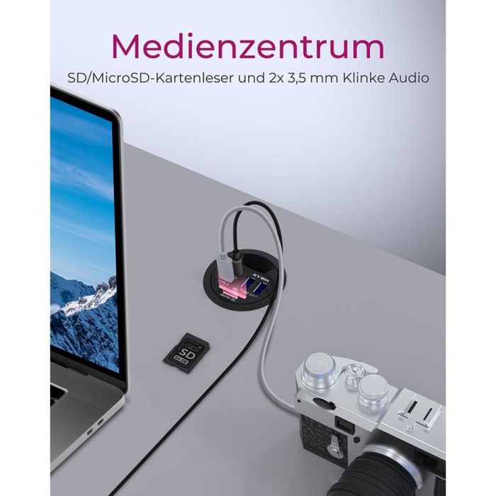 HUB Tisch-Hub mit 2 Kartenlesern. Audio Ein-/Ausgang. Ladefunktion und LED ICY BOX 9