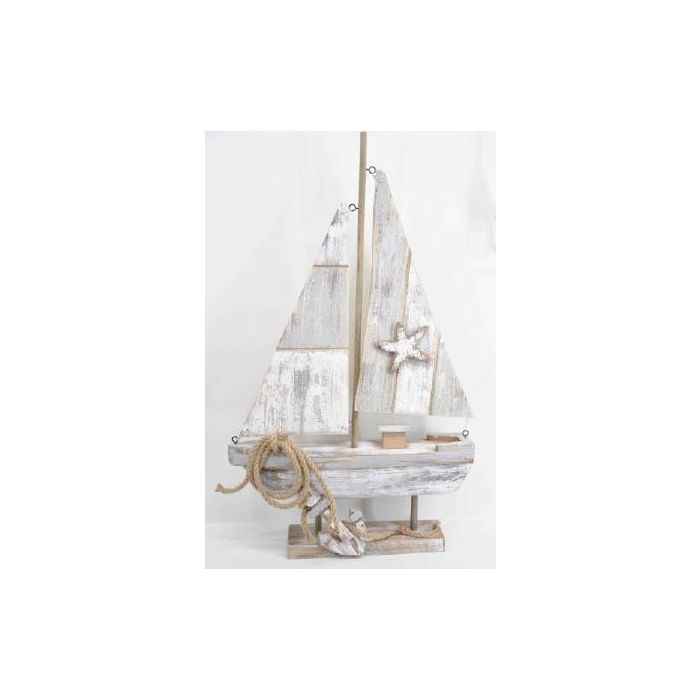 DKD Home Decor Velero Decorativo Atlántico Gris de Madera y Cuerda | Modelo de Barco Adorno para Hogar | 9 cm Largo x 39 cm Ancho x 64 cm Alto