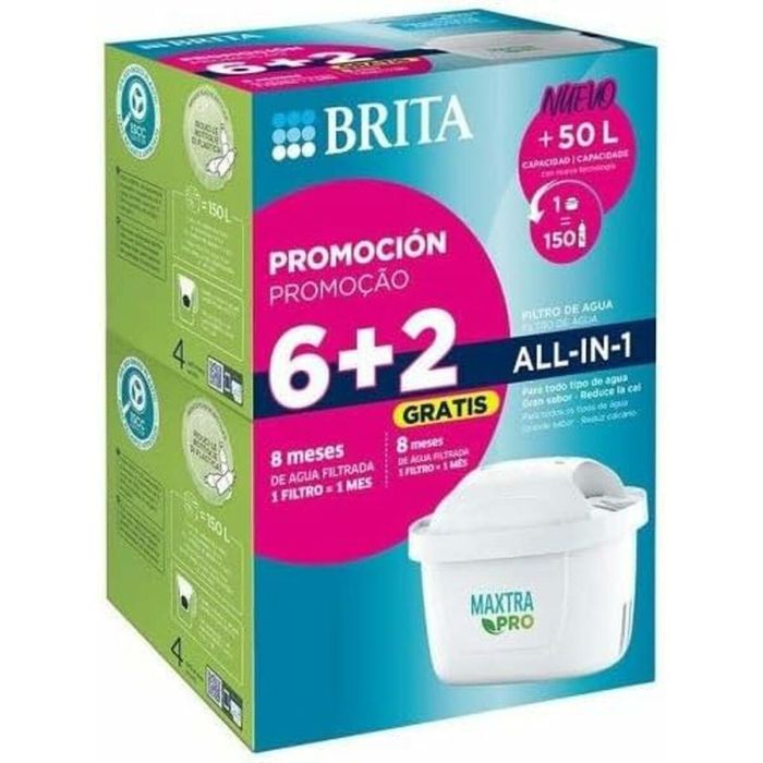 Brita Filtros de Agua Maxtra Pro All In One Pack - Recambio Original 6+2 Unidades - Reduce Cal, Cloro y Metales Pesados en Jarras Brita