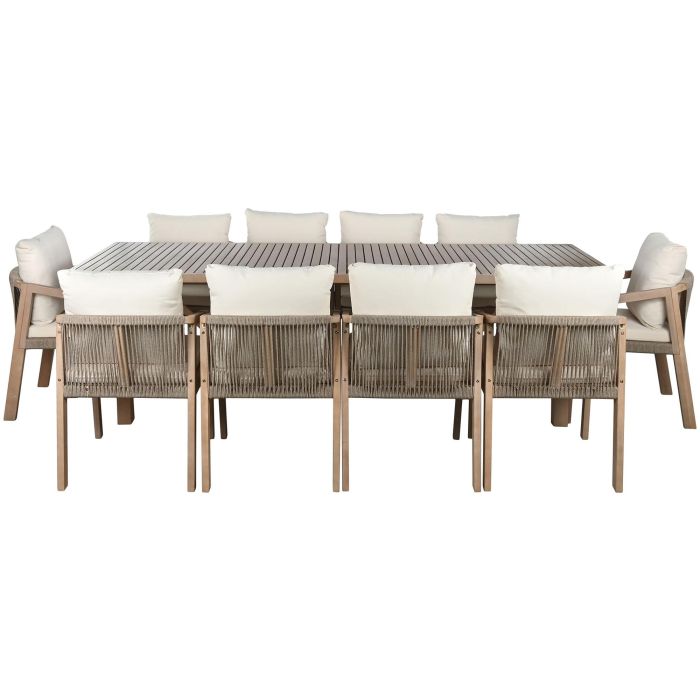 DKD Home Decor Mesa Comedor Terraza Jardín 10 Comensales 11 Piezas con Cojines Marrón Beige 260x100x76 cm Desmontable DKD Home Decor Mesa Comedor Terraza Jardín 10 Comensales 11 Piezas con Cojines Marrón Beige 260x100x76 cm Desmontable
