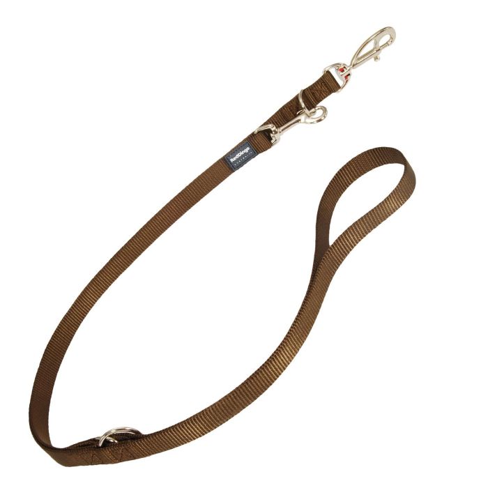 Red Dingo Correa Multiposición para Perro, Nylon Premium Lisa Marrón 15mm x 2m – Funcional, Duradera, con Anillas y Clip Resistente