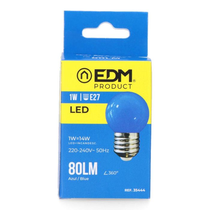 Bombilla esferica led e27 1w 80lm luz azul ø45x69mm edm 1