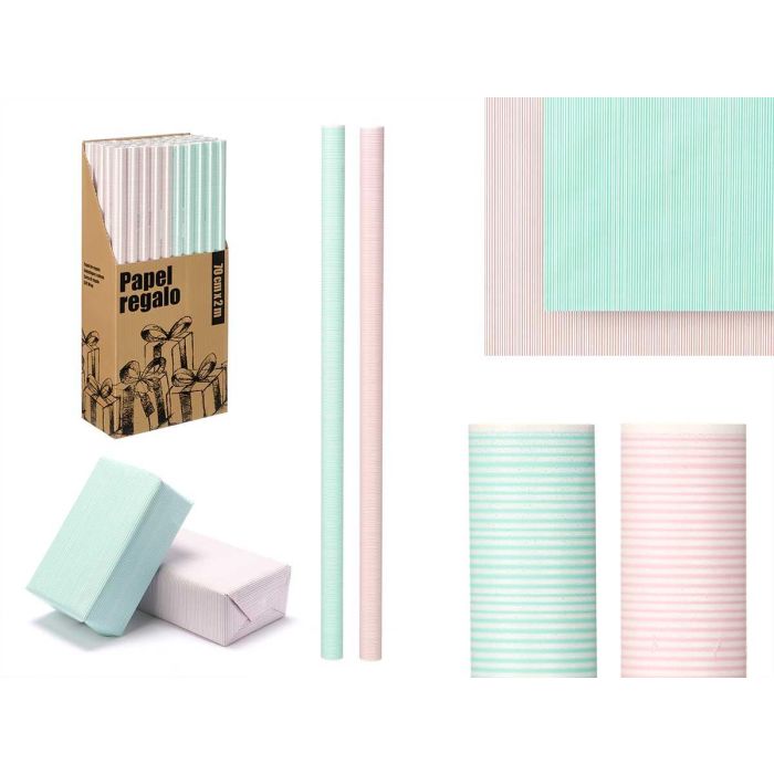 Rollo Papel Regalo 70X200 Rayas Rosa Palo Menta Arte Regal (50 Unidades) Rollo Papel Regalo 70X200 Rayas Rosa Palo Menta Arte Regal (50 Unidades)