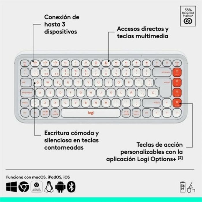 Teclado Logitech Pop Icon Blanco Qwerty Español QWERTY 4