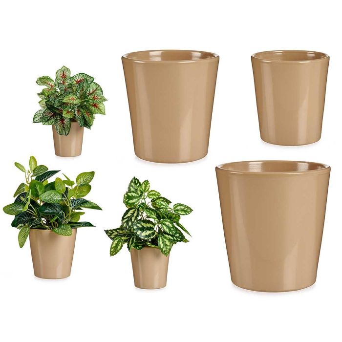 Set 3 Macetas Ceramica Conica 11 14 17Cm Beige Ibergarden (6 Unidades) Set 3 Macetas Ceramica Conica 11 14 17Cm Beige Ibergarden (6 Unidades)