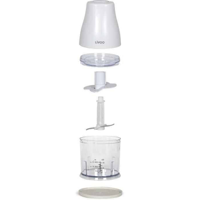 Livoo LIV1713288761908 Picadora 300 ml, 400 W, 1 velocidad, función turbo, 2 cuchillas acero inoxidable, Blanco 2