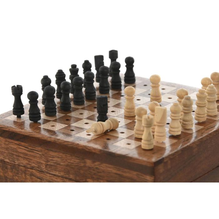 DKD Home Decor Juego de Mesa Colonial Ajedrez y Cartas Madera Sheesham Marrón Dorado 12x8x13 cm - Set 4 Piezas 2