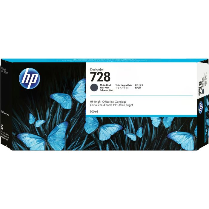 HP Cartucho de Tinta DesignJet 728 Negro Mate 300 ml para HP DesignJet T730, T830