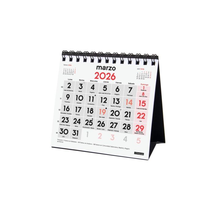 Finocam XXS-110x100 mm Mv Neutro Calendario de Sobremesa Anual Números Grandes 2026, con Espiral Doble 2