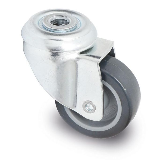 Tente Rueda Giratoria Cross de Goma Ø50mm Tornillo Pasante Zincada 40kg