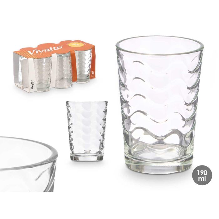 Set 6 Vasos Ondas 190 ml Vidrio Transparente Vivalto - 22.5x10.5x12.5 cm (12 Unidades) Set 6 Vasos Ondas 190 ml Vidrio Transparente Vivalto - 22.5x10.5x12.5 cm (12 Unidades)