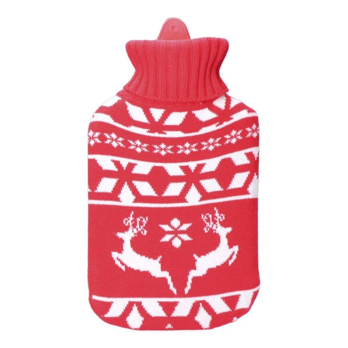 Edm Bolsa de Agua Caliente 2 l Renos Nórdicos con Funda de Lana Roja y Blanca 20 x 1,5 x 34,5 cm