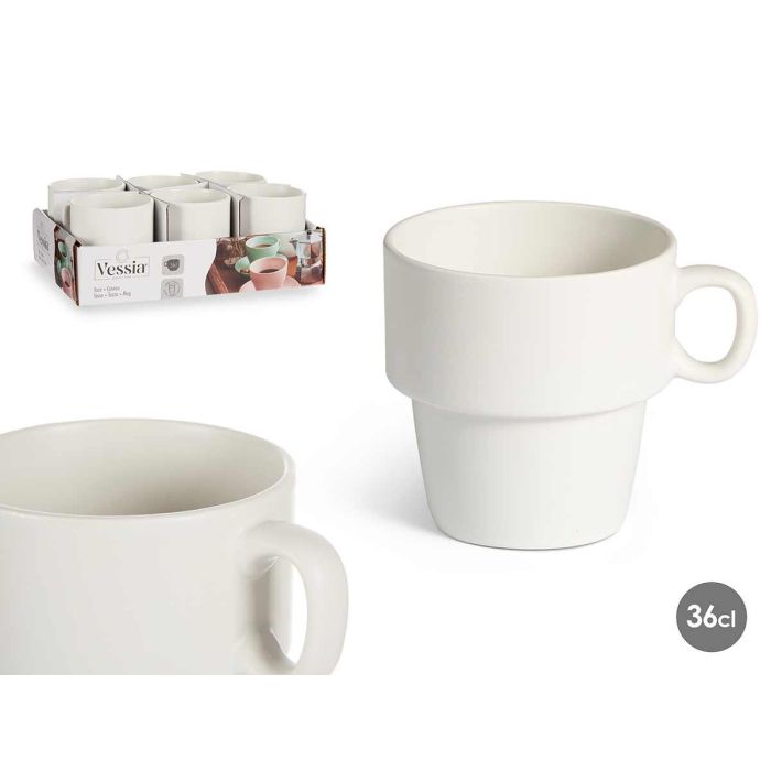 Taza Desayuno Porcelana Apilable Blanco 36Cl Vessia 8X10CM (24 Unidades) Taza Desayuno Porcelana Apilable Blanco 36Cl Vessia 8X10CM (24 Unidades)