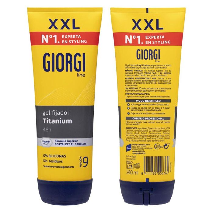 Giorgi Line ABSOLUT TITANIUM gel fijador indestructible nº9 para cabello seco, fijación duradera 48h, 240 ml 4 Giorgi Line ABSOLUT TITANIUM gel fijador indestructible nº9 para cabello seco, fijación duradera 48h, 240 ml 4