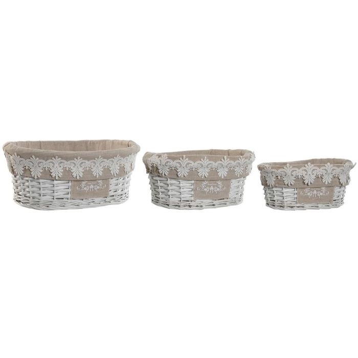 Cesta Romantico DKD Home Decor Blanco Beige 29 x 15 x 36 cm Set de 3