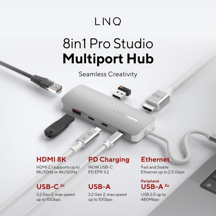 Hub USB Linq Byelements LQ49081PS Blanco Gris 16