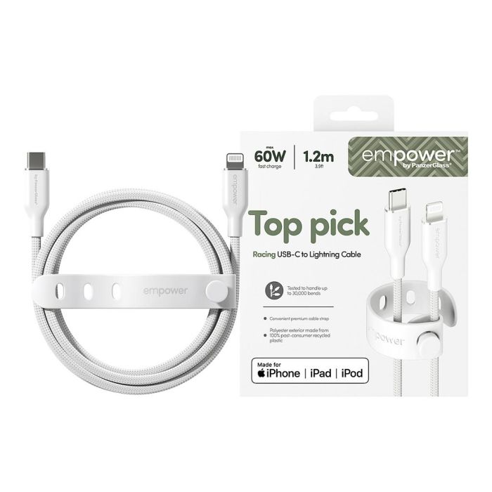 PanzerGlass empower Racing Cable de carga 60W USB-C a Lightning, USB 2.0, 1.2m, Color Blanco Plateado 1 PanzerGlass empower Racing Cable de carga 60W USB-C a Lightning, USB 2.0, 1.2m, Color Blanco Plateado 1