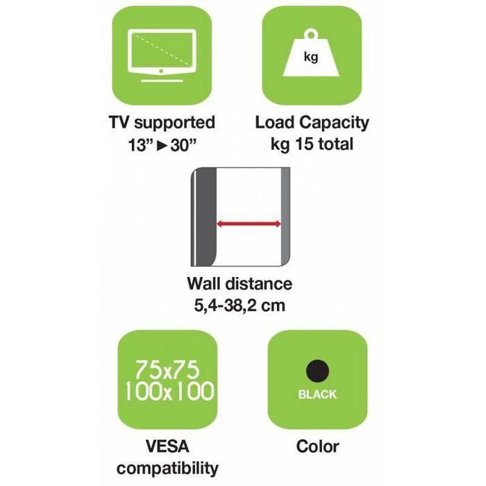 Techly Soporte de pared para TV LED LCD 13-30" Full-Motion Negro, brazo universal articulado para casa y oficina 2