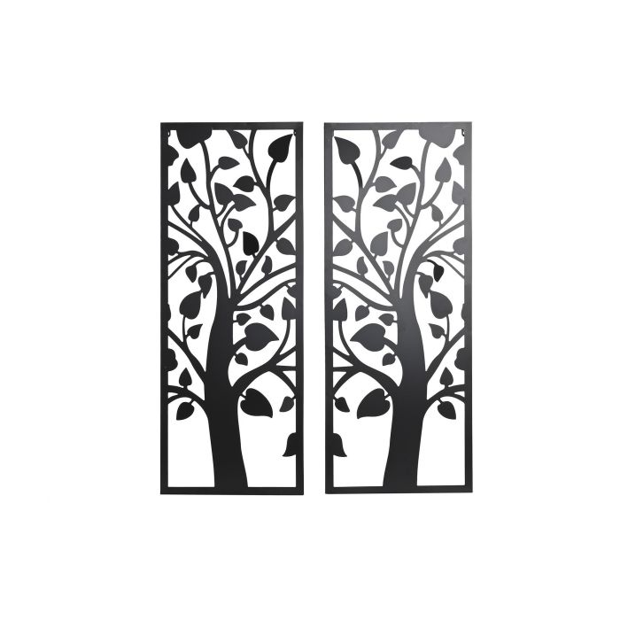 DKD Home Decor Decoración Pared Shabby Árbol Metal Negro 90 x 70 cm Set de 2