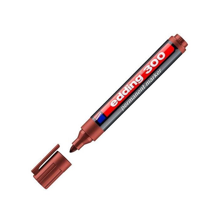 Edding Marcador Permanente 300 Marrón, Punta Redonda 1.5-3mm, para Papel Metal Plástico Vidrio, Tinta Rellenable, Pack 10 (10 Unidades)