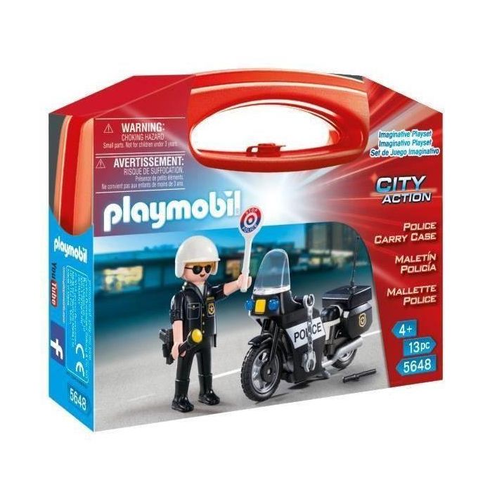 PLAYMOBIL - Maleta de Policía Motorista - Niño - 13 piezas - A partir de 4 años PLAYMOBIL - Maleta de Policía Motorista - Niño - 13 piezas - A partir de 4 años
