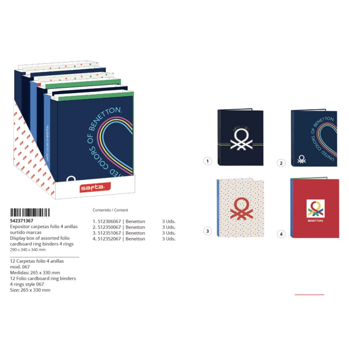 Safta Carpeta Folio 4 Anillas Mixtas Carton Forrado Expositor 12 Unidades Surtidas 1