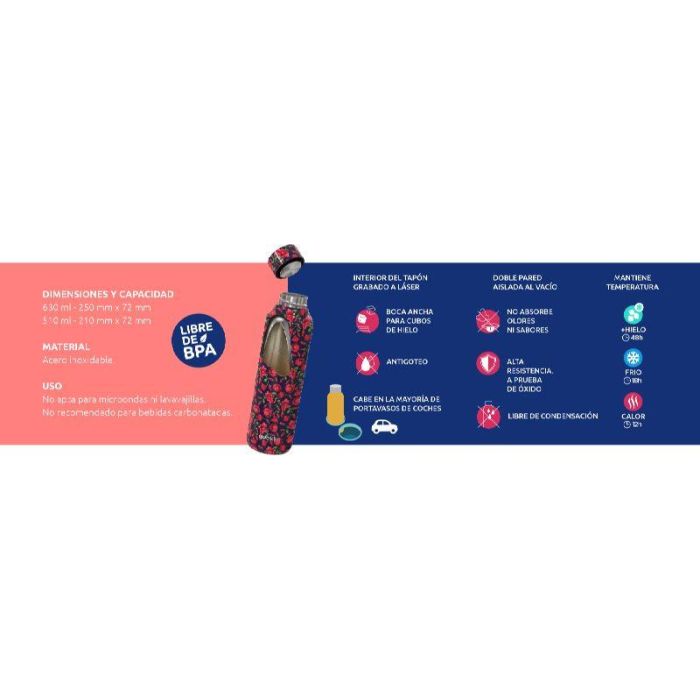 QUOKKA Botella Térmica de Acero Inoxidable 630 ml, Color Slate, con Colgador, Modelo Solid