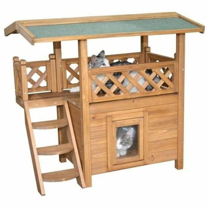 Kerbl KER4018653827901 Casa para gatos Lodge de Madera Marrón/Verde 77x50x73 cm